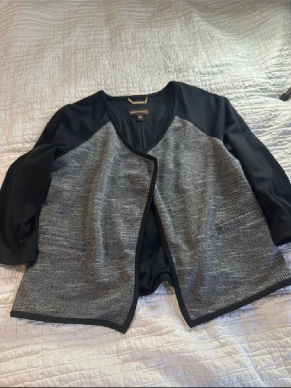Dana Buchman Black and Gray Open-Front Blazer Jacket